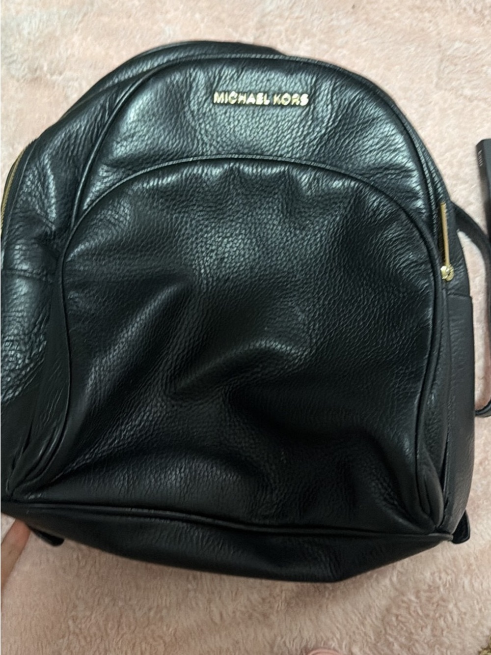 Michael Kors Black Pebbled Leather Backpack with Gold Logo